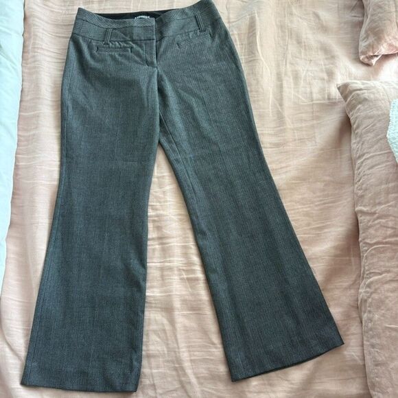 Express Editor Flare Pants Women’s 4R Herringbone Striped Career Gray Black - Picture 2 of 9